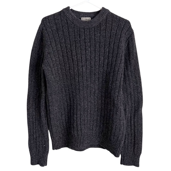 LL Bean Vintage Mens Lambswool Fishermans Sweater Dark Grey Preppy Grandpa Large